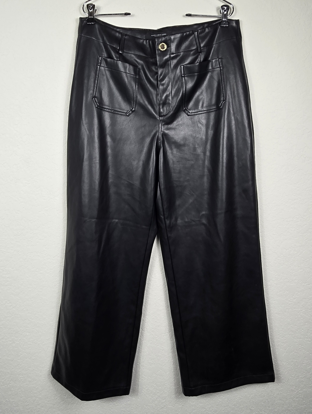 Marc New York Faux Leather Wide Leg Cropped Pants Black NWT 14 Chic